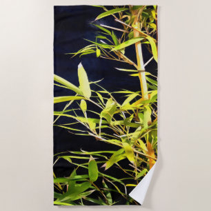 Serviette De Plage Bambou Foliage Art Tropical Sur Noir