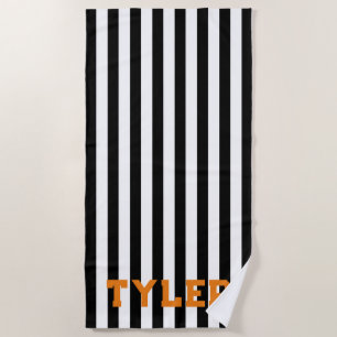 Serviette De Plage Bande classique de cabane orange noire et blanche