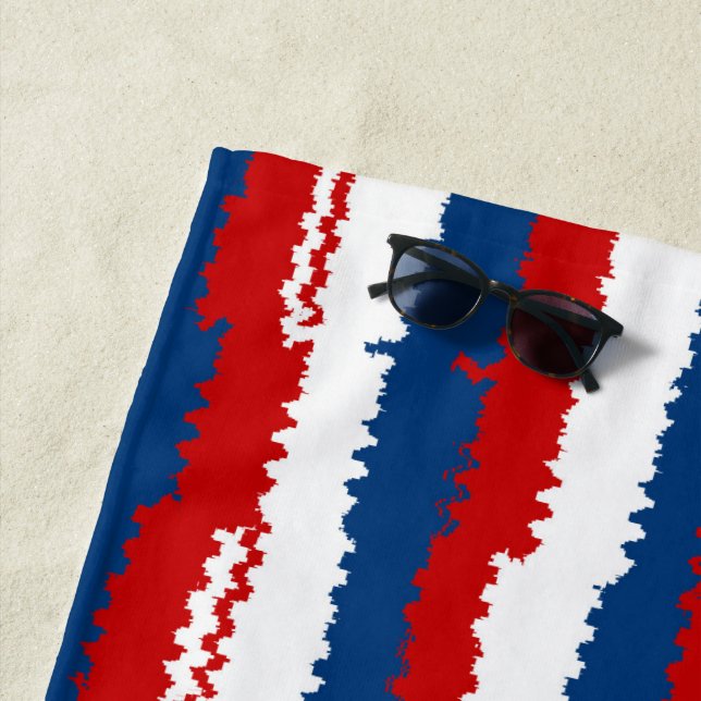 Serviette De Plage Bande Cool rouge, blanc et bleu (En situation)