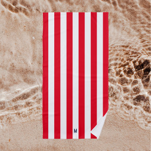 Serviette De Plage Bande de cabane rouge et monogramme de marine pers