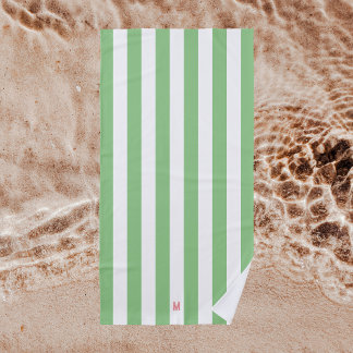 Serviette De Plage Bande de cabane verte et monogramme rose personnal