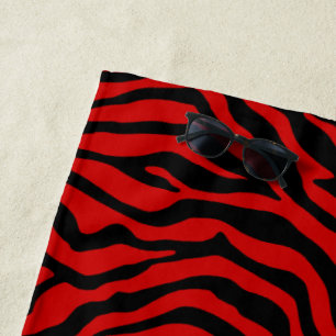 Serviette De Plage Bande de zèbre noir et rouge exotique