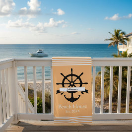 Serviette De Plage Bandes à rayures blanches personnalisées et ancre
