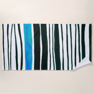 Serviette De Plage Bandes bleues noires, blanches et méditerranéennes