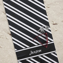 Serviette De Plage Bandes classiques personnalisées en noir et blanc