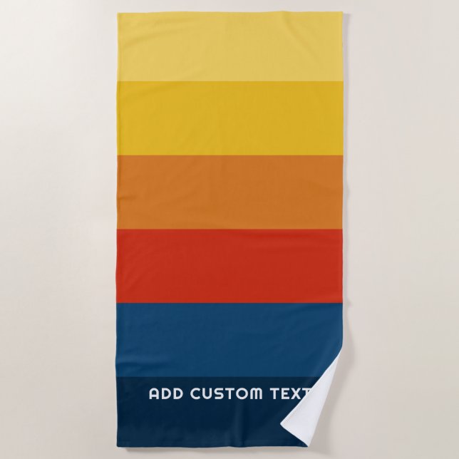 Serviette De Plage Bandes de coucher de soleil rétroactives avec nom  (Devant)