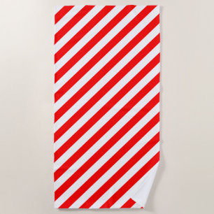 Serviette De Plage Bandes diagonales rouges et blanches