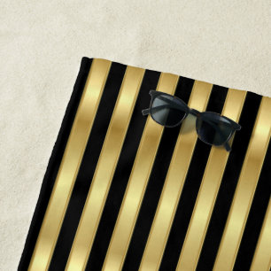 Serviette De Plage Bandes élégantes dorées et noires