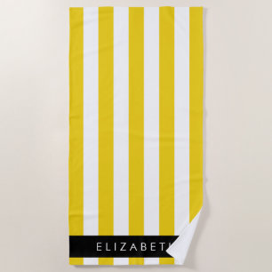 Serviette De Plage Bandes Jaunes, Motif Gratté, Lignes, Votre Nom