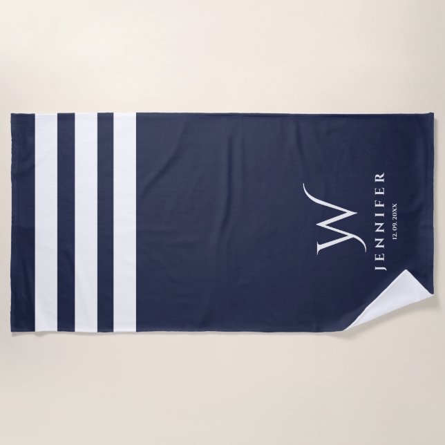 Serviette De Plage Bandes marines personnalisées Beach Towel (Devant)