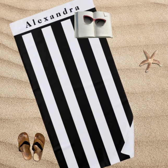 Serviette De Plage Bandes modernes en noir et blanc (Créateur téléchargé)