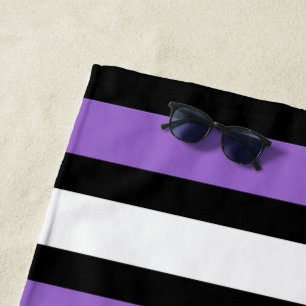 Serviette De Plage Bandes noires, violettes et blanches