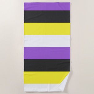 Serviette De Plage Bandes pourpres, noires, jaunes et blanches