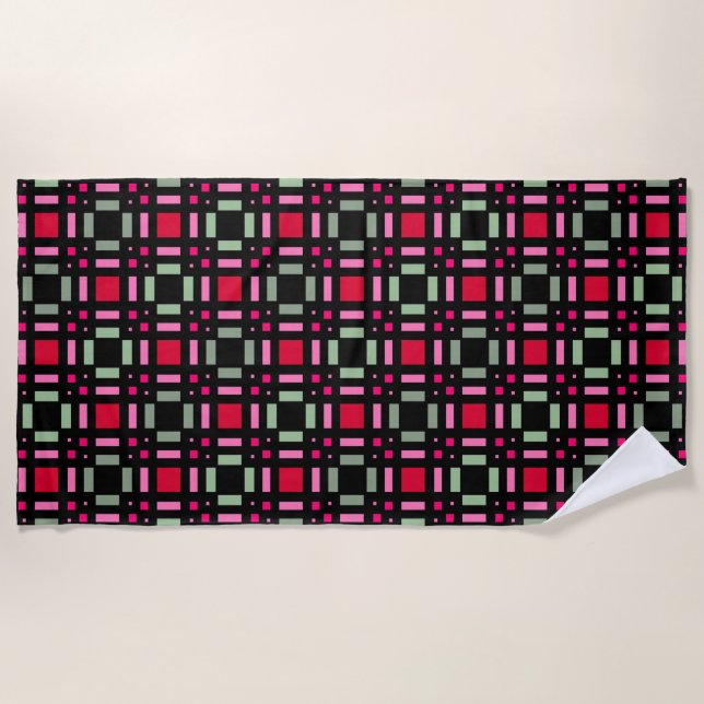 Serviette De Plage Bandes rouges rouges rouges vertes géométriques (Devant)