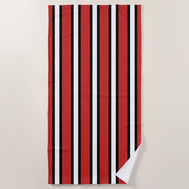Serviette De Plage Bandes Verticales Noir Rouge Et Blanc (Devant)