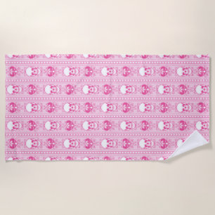 Serviette De Plage Baroque Crâne Motif rose