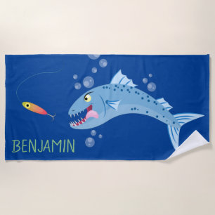 Serviette De Plage Barracuda, dessin animé de pêche affamé