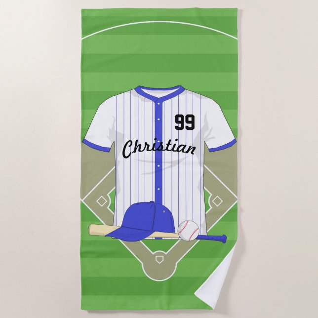 Serviette De Plage Baseball bleu personnalisé (Devant)