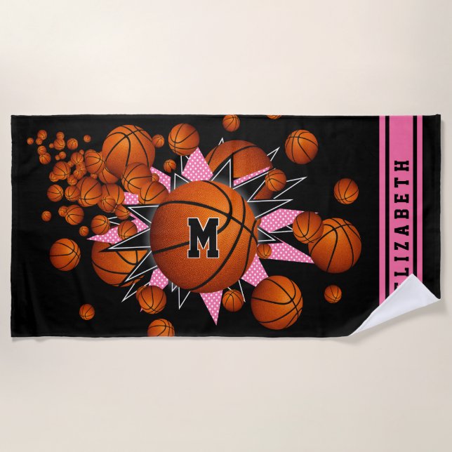 Serviette De Plage basket-ball stars filles nom monogrammed (Devant)