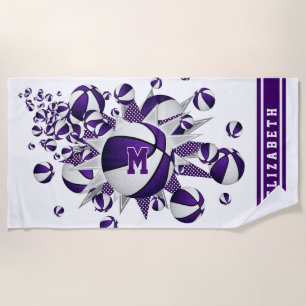 Serviette De Plage basket violet étoiles filles monogrammed
