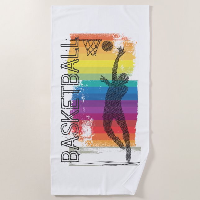Serviette De Plage Basketball Grunge Rainbow Illustration Blanc (Devant)