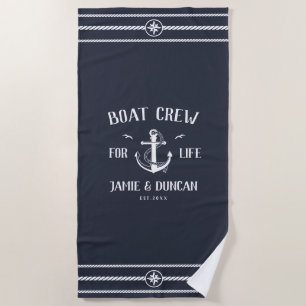Serviette De Plage Bateau Crew For Life Nautique Moderne Nom Personna