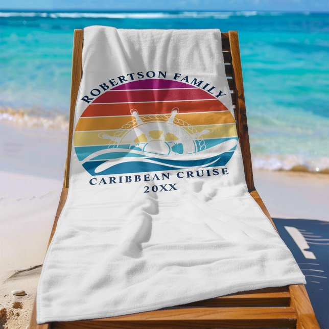 Serviette De Plage Bateau de croisière famille Roue Retro Sunset (Créateur téléchargé)
