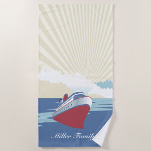 Serviette De Plage Bateau de croisière vintage avec le nom fait sur