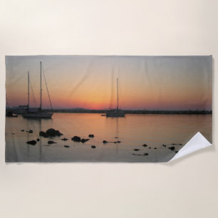 Serviette De Plage Bateaux grecs à Cyclades Sunset Beach Towne