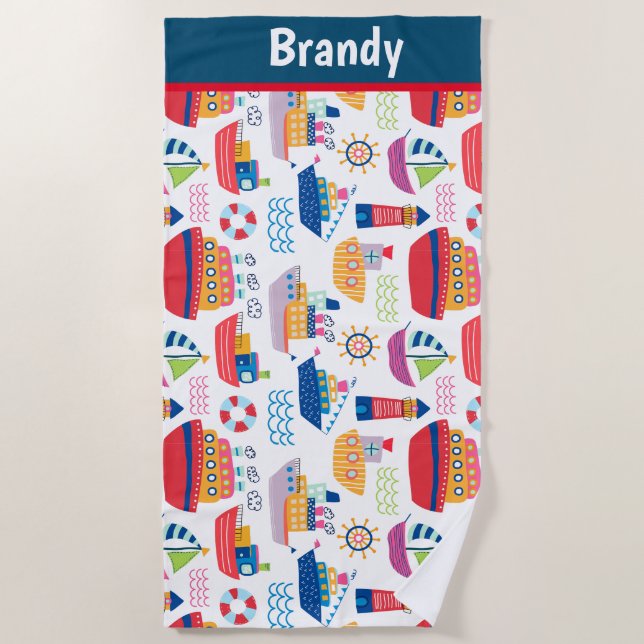 Serviette De Plage Bateaux Monogrammes pour enfants (Devant)