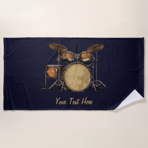Serviette De Plage Batterie tambour Noir Blanc Personnalisé Musique d