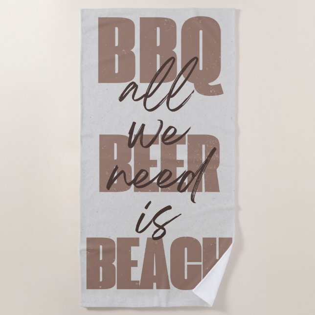 Serviette De Plage BBQ Beer Beach, All we need, brown (Devant)