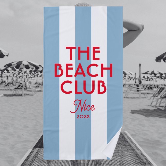 Serviette De Plage Beach Club French Red Blue Cabana Stripe (Créateur téléchargé)