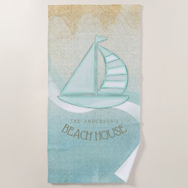 Serviette De Plage Beach House Nautical Voilier Aqua Blue ID623