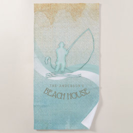 Serviette De Plage Beach House Pêcheur nautique Aqua Blue ID623