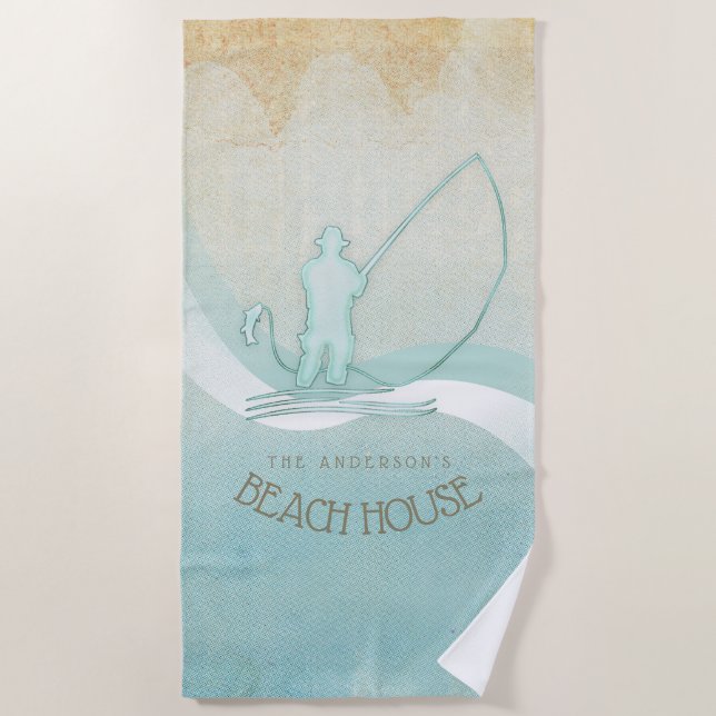 Serviette De Plage Beach House Pêcheur nautique Aqua Blue ID623 (Devant)