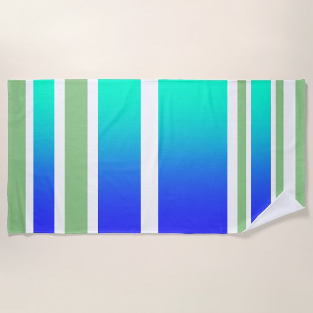 Serviette De Plage Beach Ocean Front Sand + Surf Aqua Stripes (Devant)