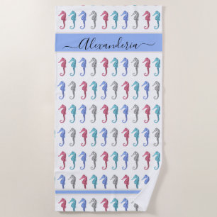 Serviette De Plage Beach Seahorse Tropical rose gris bleu turquoise
