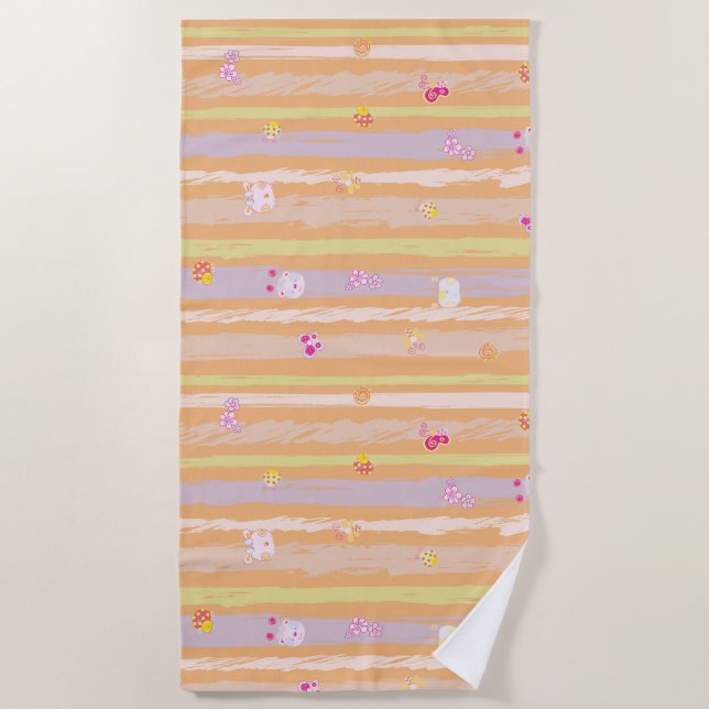 Serviette De Plage Beach Towel – Baby Joy & Creatures Pastel Animal  (Devant)