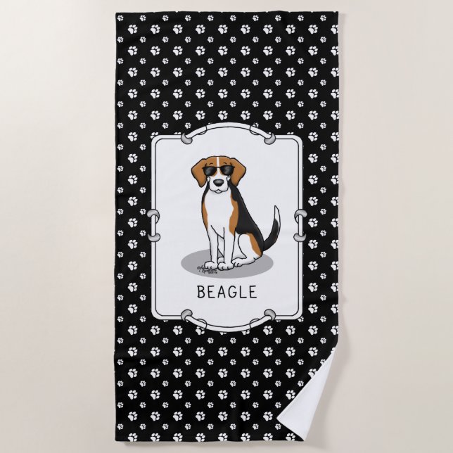 Serviette De Plage Beagle cool avec lunettes de soleil (tri couleur 3 (Devant)