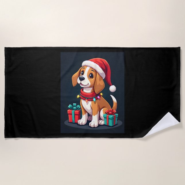 Serviette De Plage Beagle Xmas Éclairage Père Noël Beagle Chien Noël  (Devant)