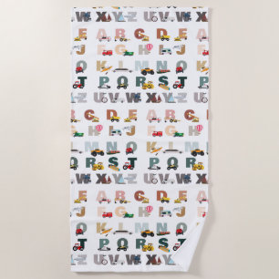 Serviette De Plage Beau Alphabet ABC Camions, Véhicules de transport