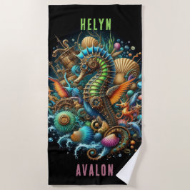 SERVIETTE DE PLAGE BEAU CHEVAL À VAPEUR BLANC SUR NOIR