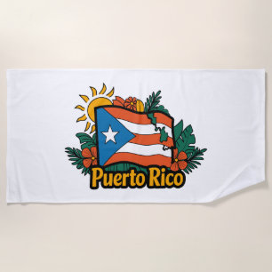 Serviette De Plage Beau Drapeau Floral Porto Rico