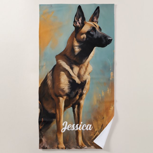 Serviette De Plage Beau Malinois allemand (Devant)