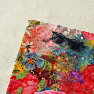 Serviette De Plage Beau motif floral Abstrait coloré brillant