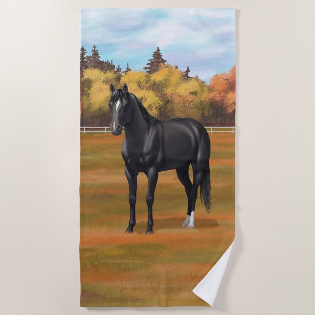Serviette De Plage Beau Stallion Cheval du Quartier Noir (Devant)