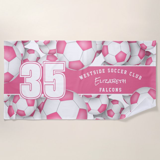 Serviette De Plage Beaucoup de balles de football filles rose nom de  (Devant)