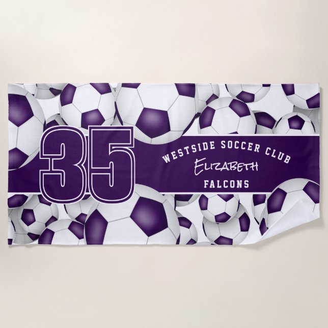 Serviette De Plage Beaucoup de balles de football personnalisées nom  (Devant)