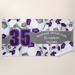 Serviette De Plage Beaucoup de balles de football violet gris personn